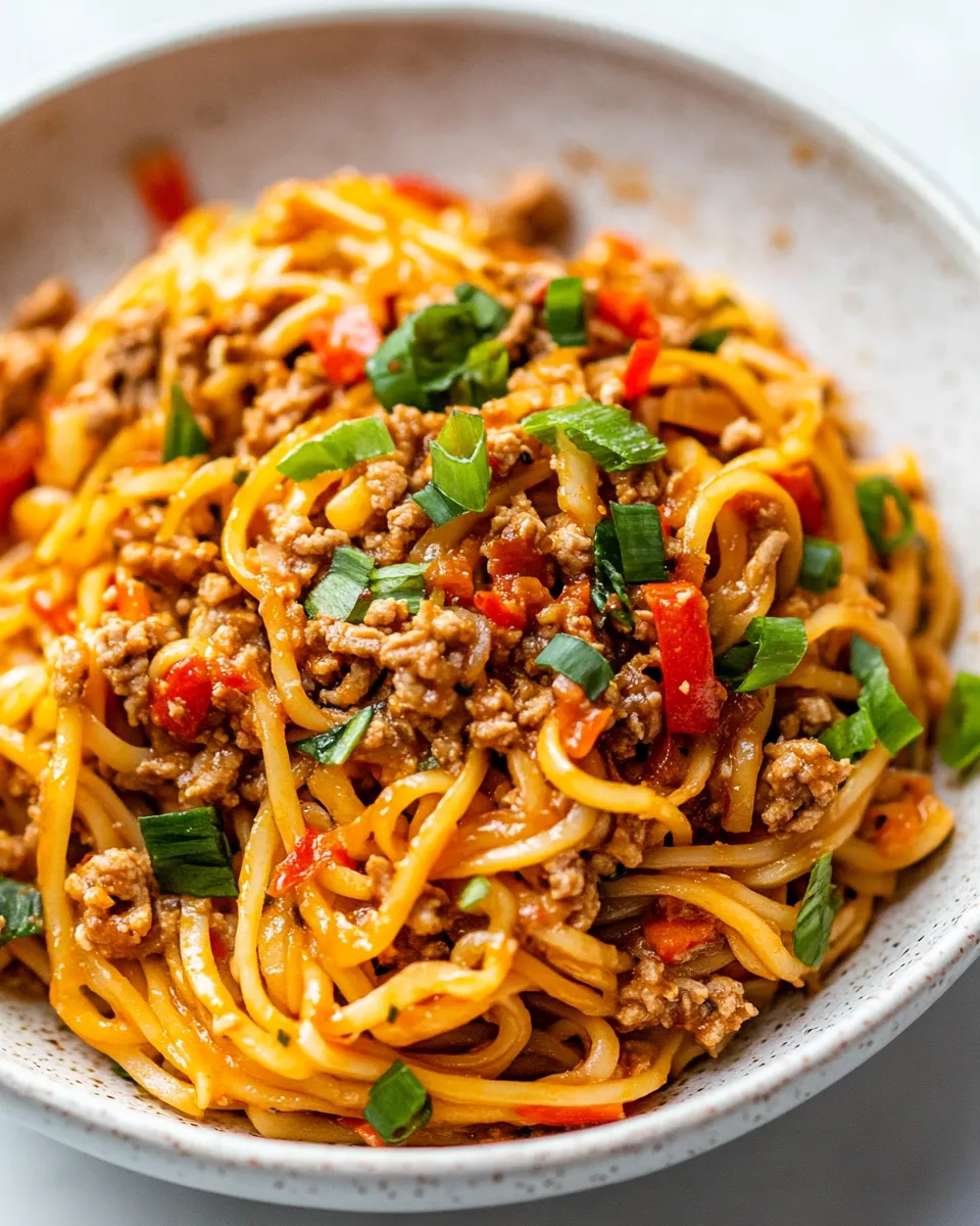 Delicious Spicy Hearts of Palm Noodle Stir Fry with Ground Chicken image