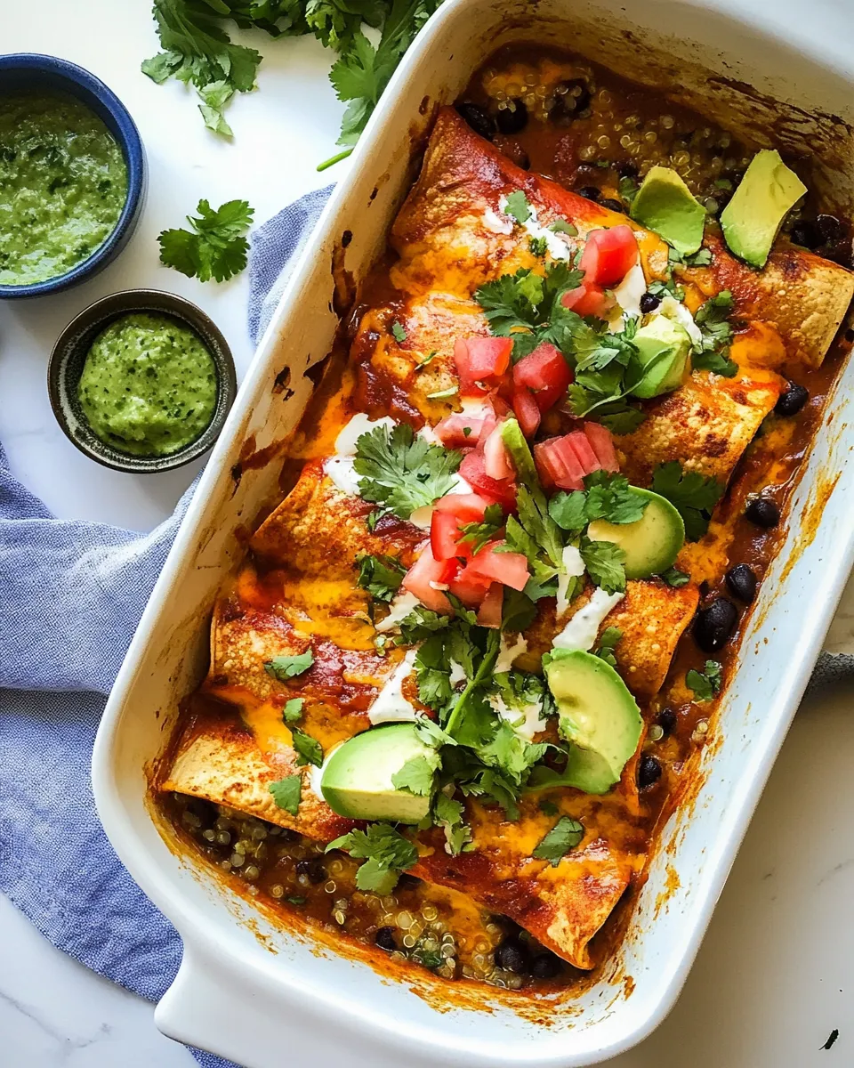 Homemade Spicy Poblano, Black Bean, and Quinoa Enchiladas. recipe photo