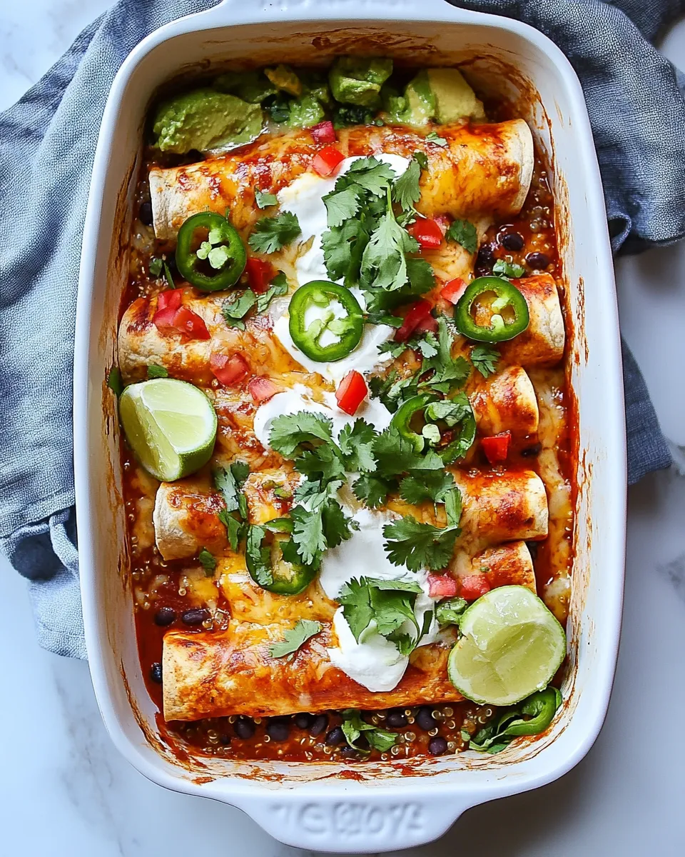 Delicious Spicy Poblano, Black Bean, and Quinoa Enchiladas. dish photo