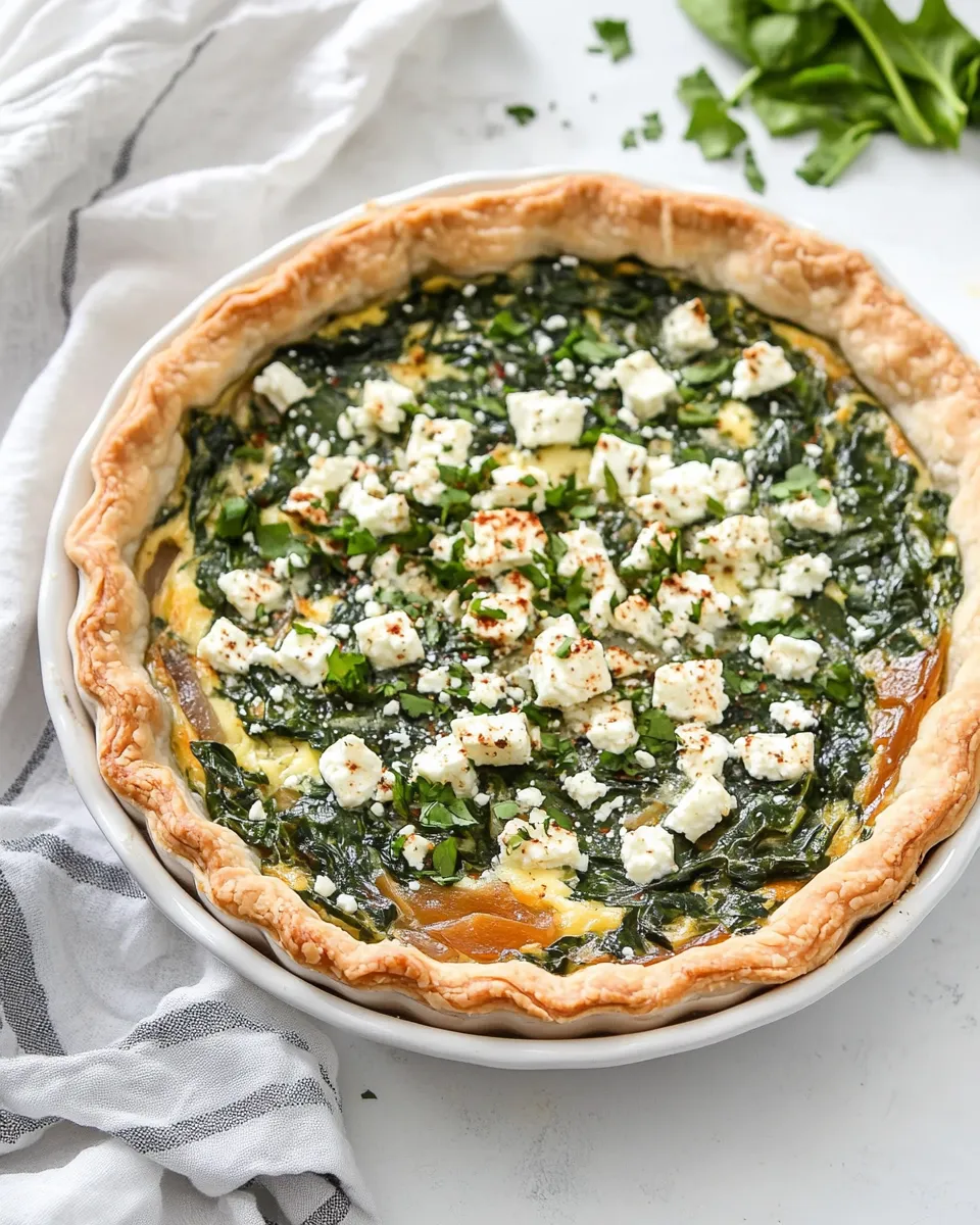 Easy Spinach Caramelized Onion and Feta Quiche recipe photo