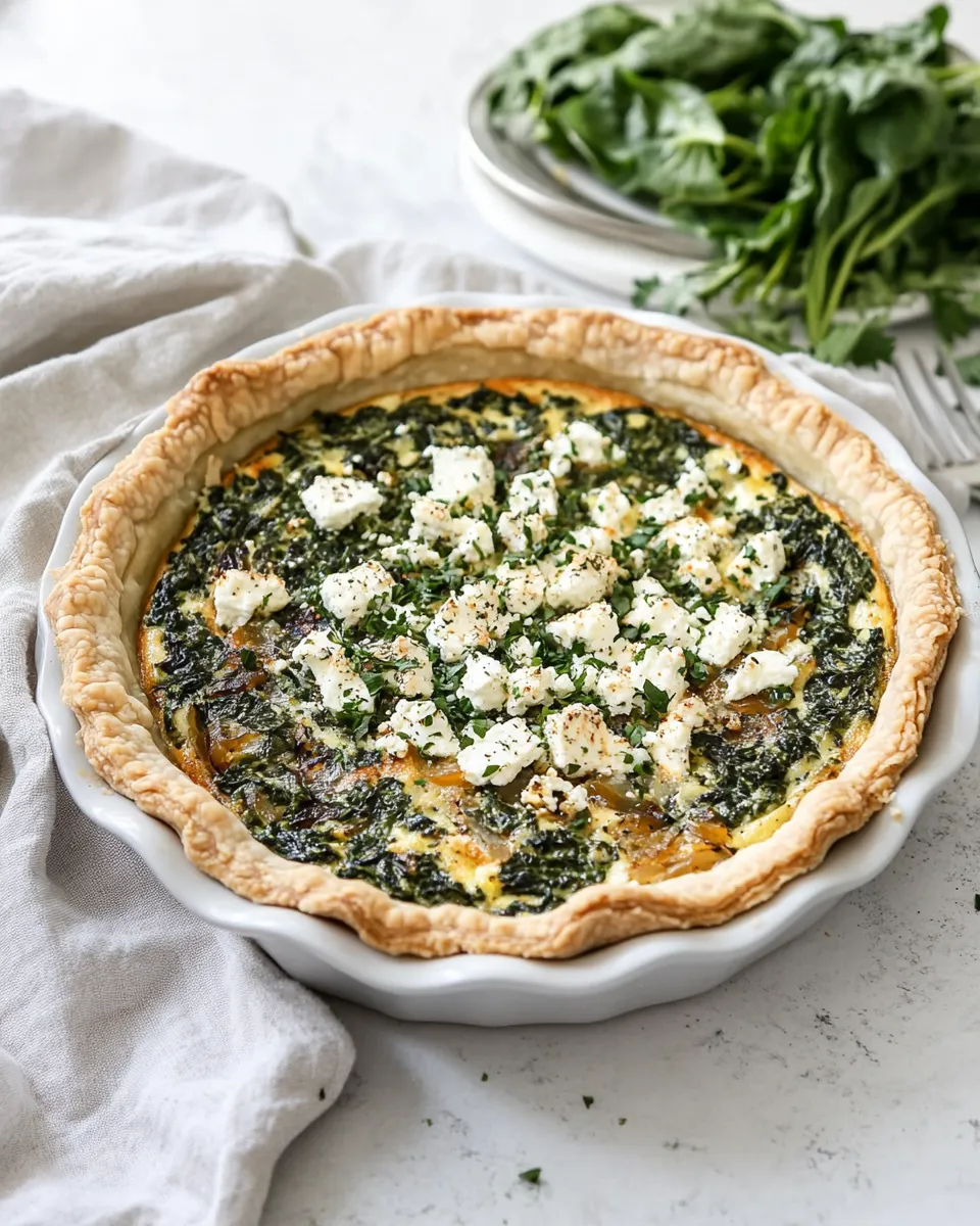 Tasty Spinach Caramelized Onion and Feta Quiche dish photo