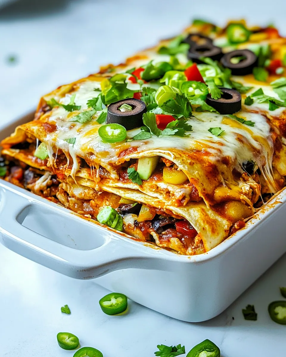 Healthy Stacked Vegetable Enchiladas shot