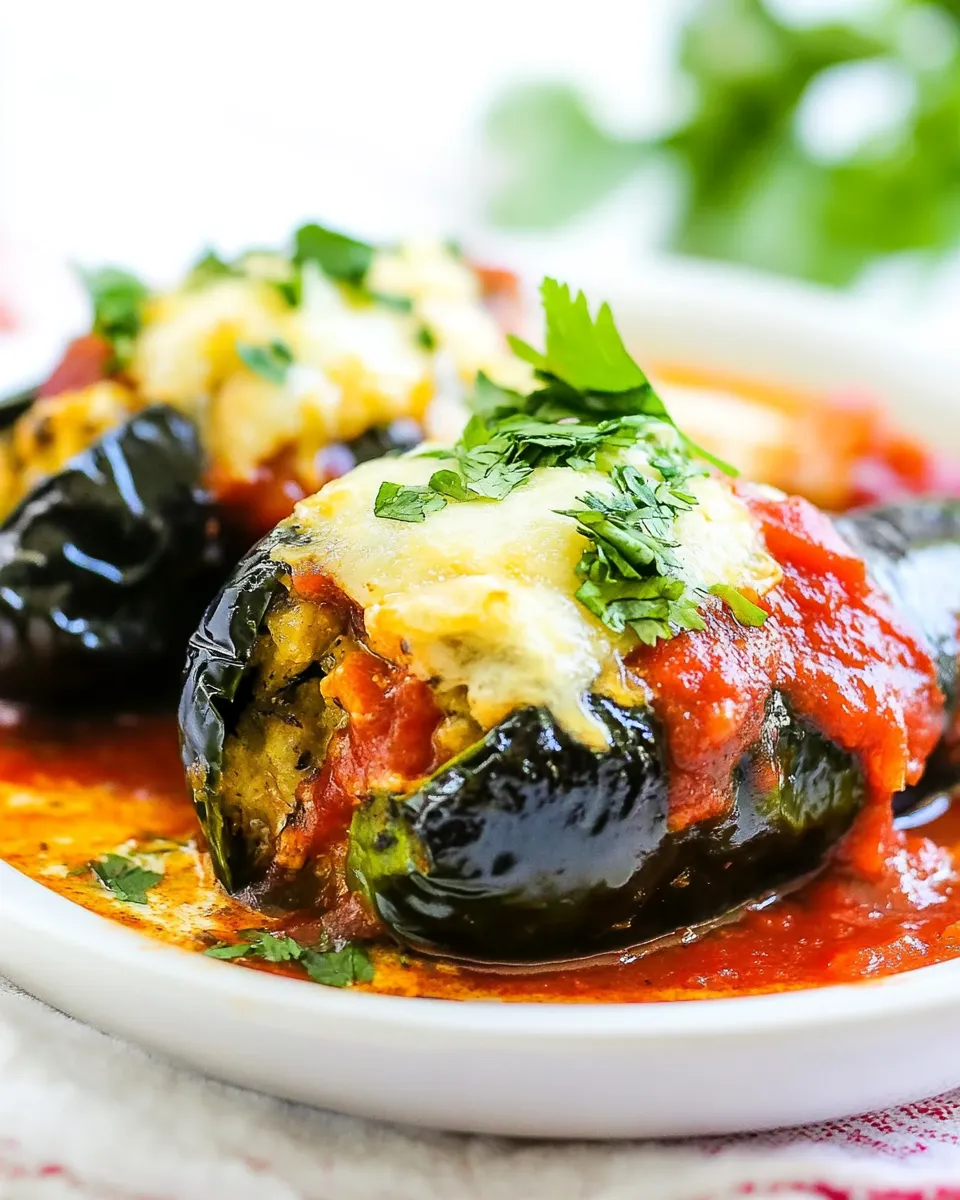 Easy Stuffed Poblanos with Red Sauce recipe photo