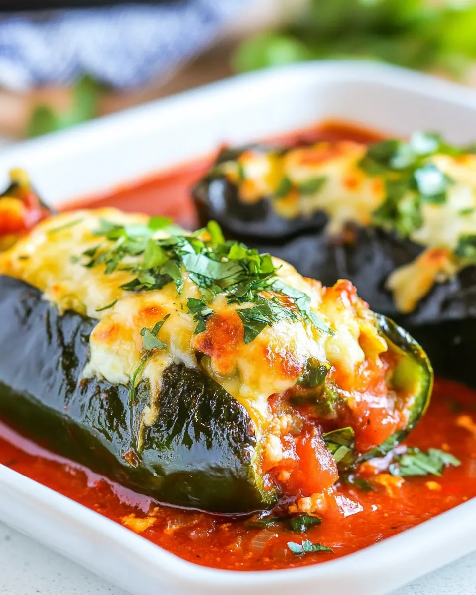 Tasty Stuffed Poblanos with Red Sauce dish photo