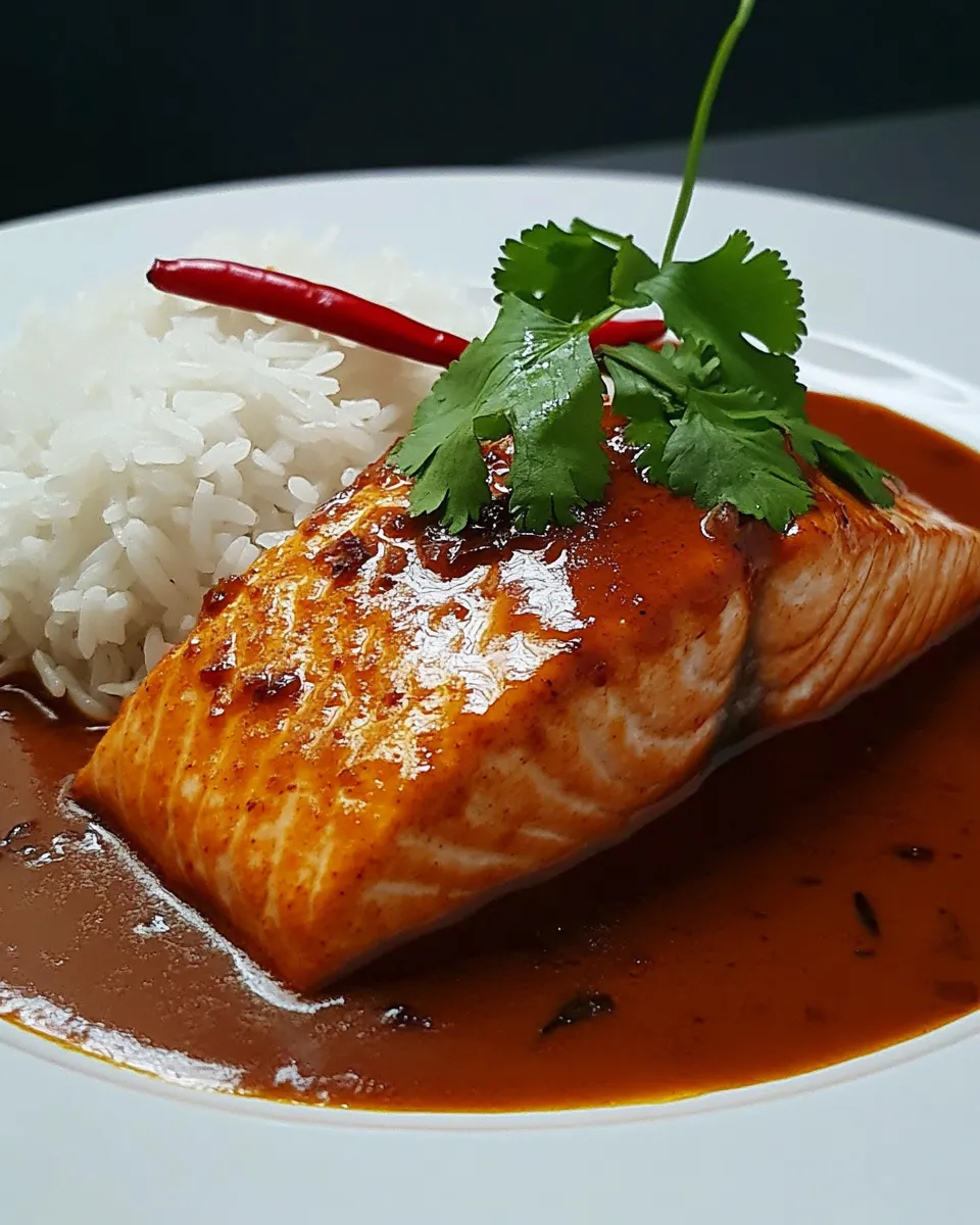 Savory Thai Red Curry Salmon (Choo Chee Pla) shot