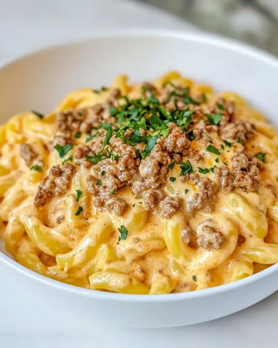 Delicious Three Cheese Hamburger Helper shot