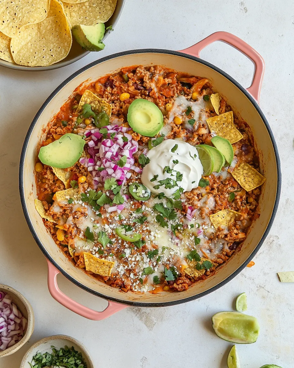 Sweet Turkey Taco Nacho Skillet. recipe image