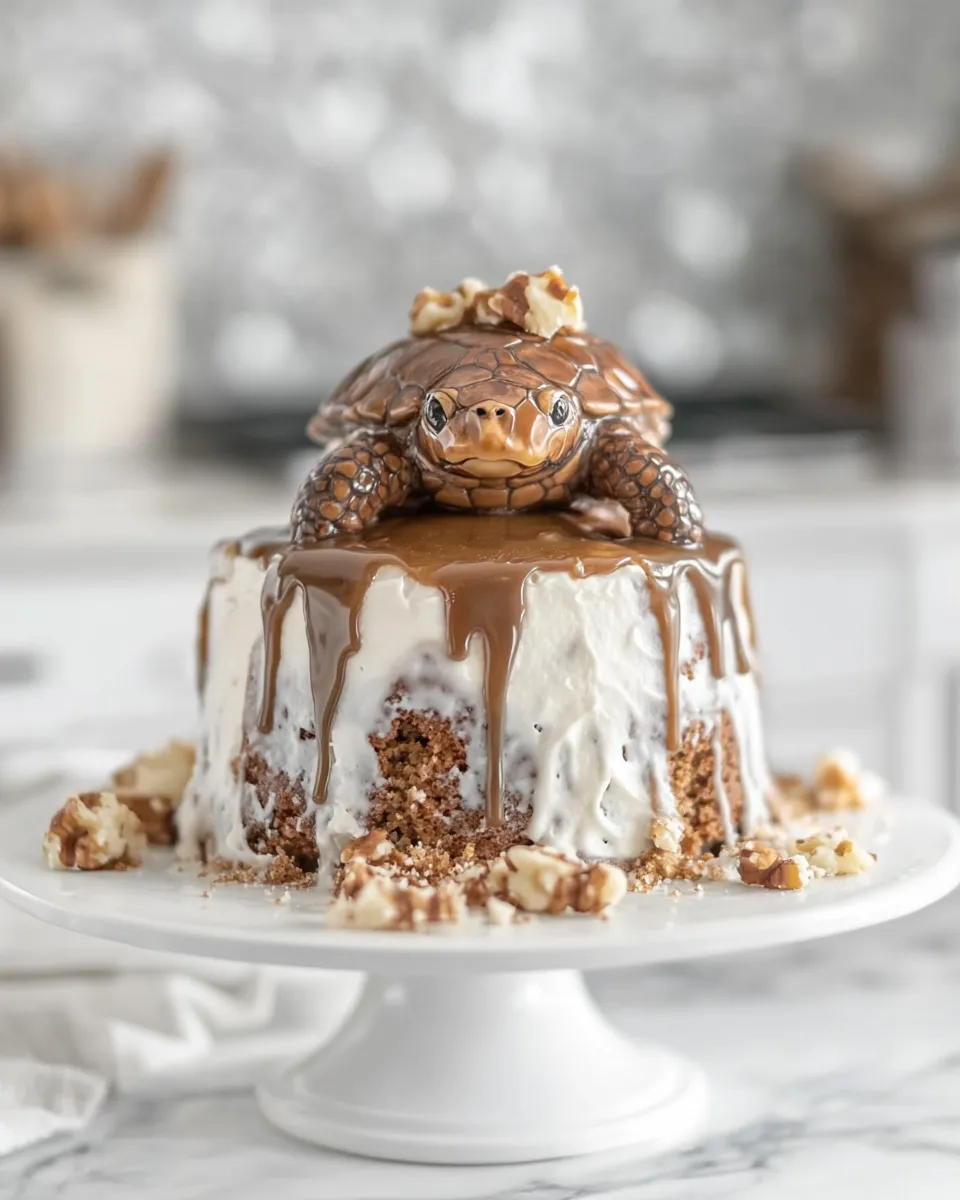 Delicious Turtle Poke Cake shot