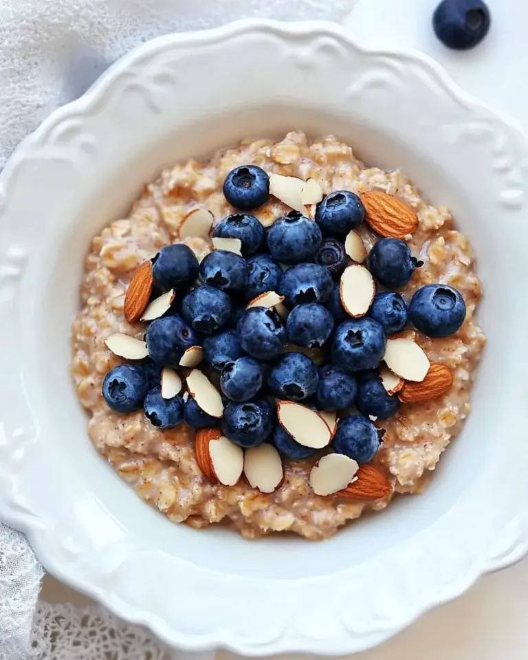 Homemade Vanilla Almond Oatmeal with Blueberries photo