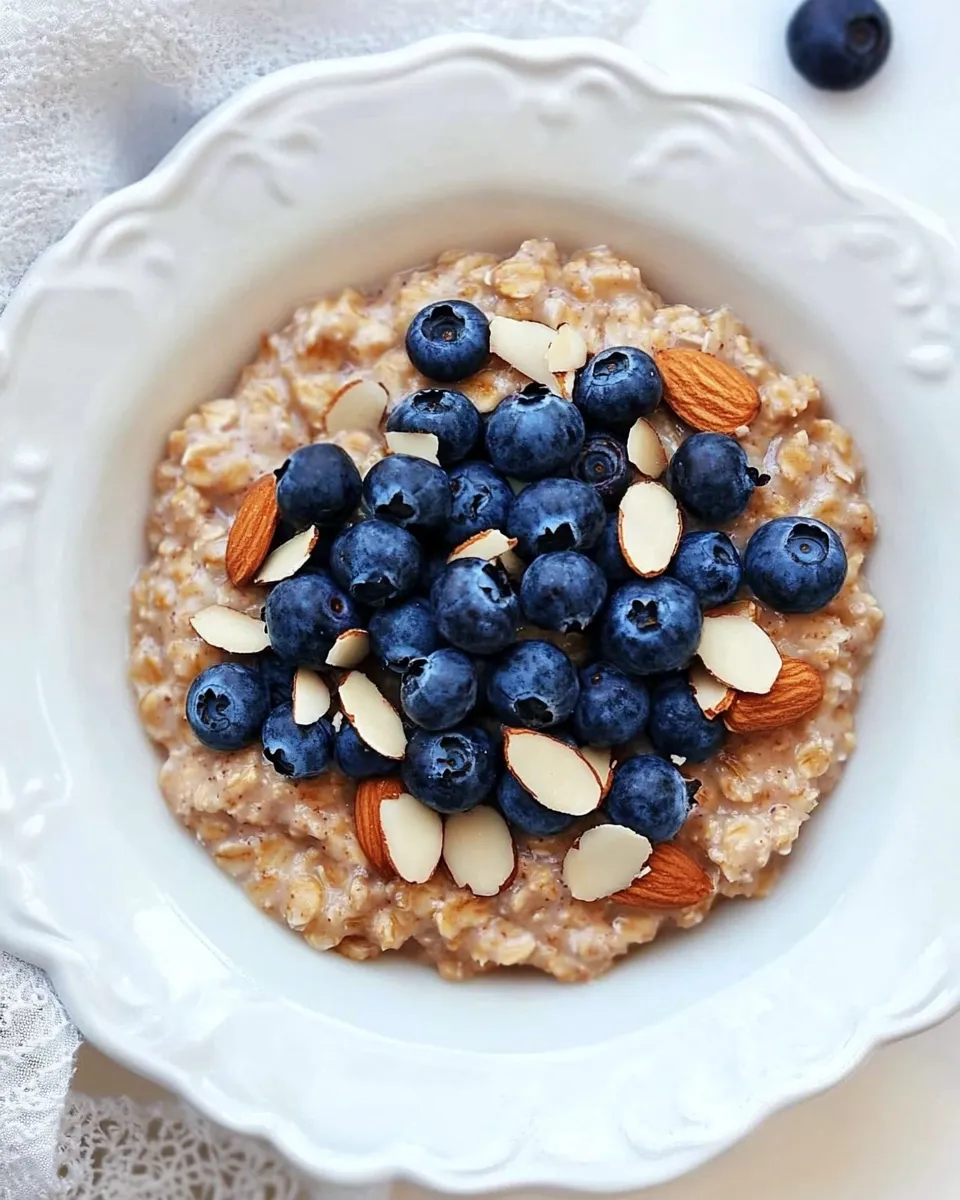 Homemade Vanilla Almond Oatmeal with Blueberries photo