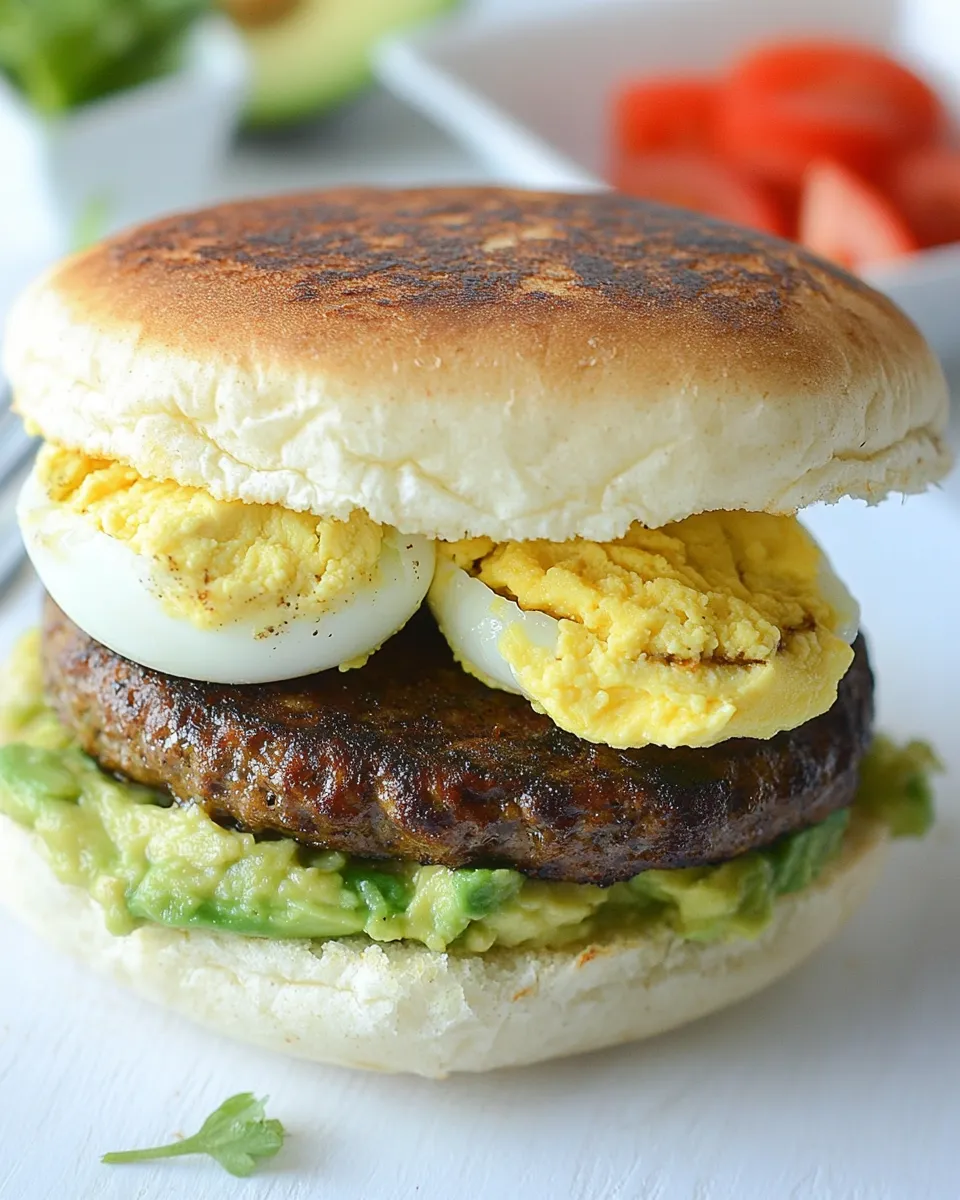 Classic Veggie Sausage, Egg, and Avocado Breakfast Burger image