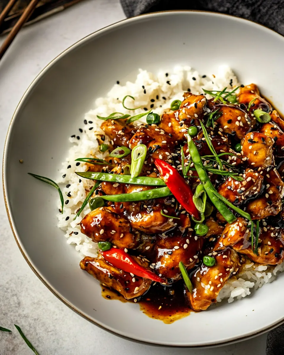 Homemade Weeknight Sesame Teriyaki Chicken with Ginger Rice. shot