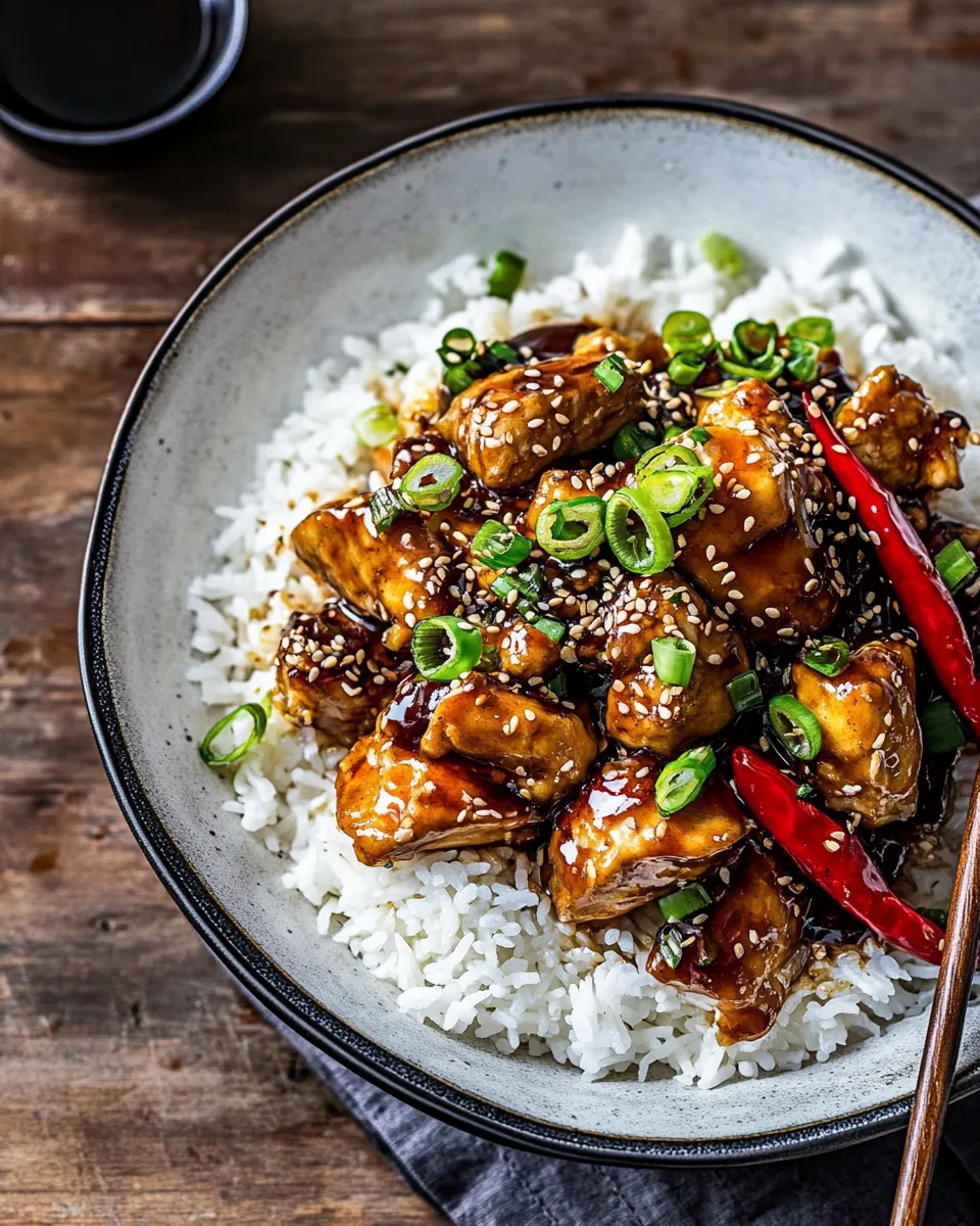 Savory Weeknight Sesame Teriyaki Chicken with Ginger Rice. shot