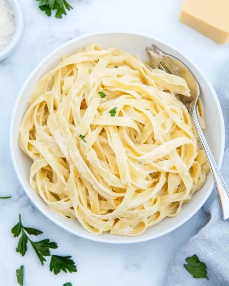 homemade 15-Minute Fettuccine with Light Alfredo Sauce photo