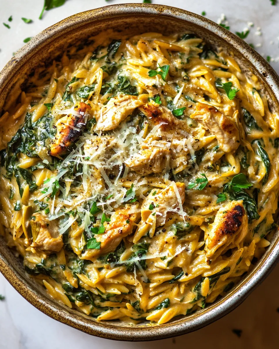 Classic 25 Minute Spinach and Artichoke Chicken Orzo. image