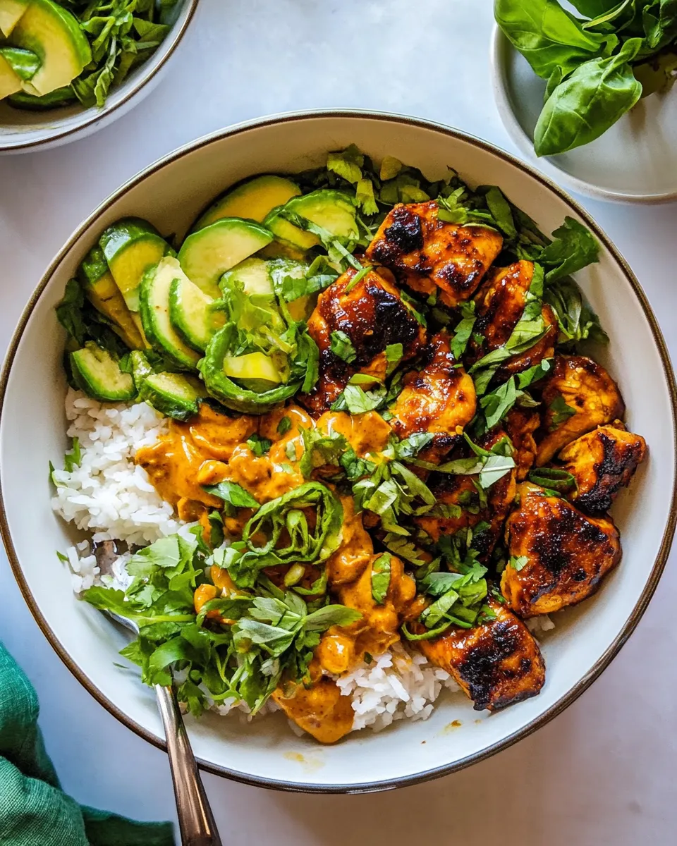 Classic 30 Minute Ginger Peanut Chicken Bowls. plate image
