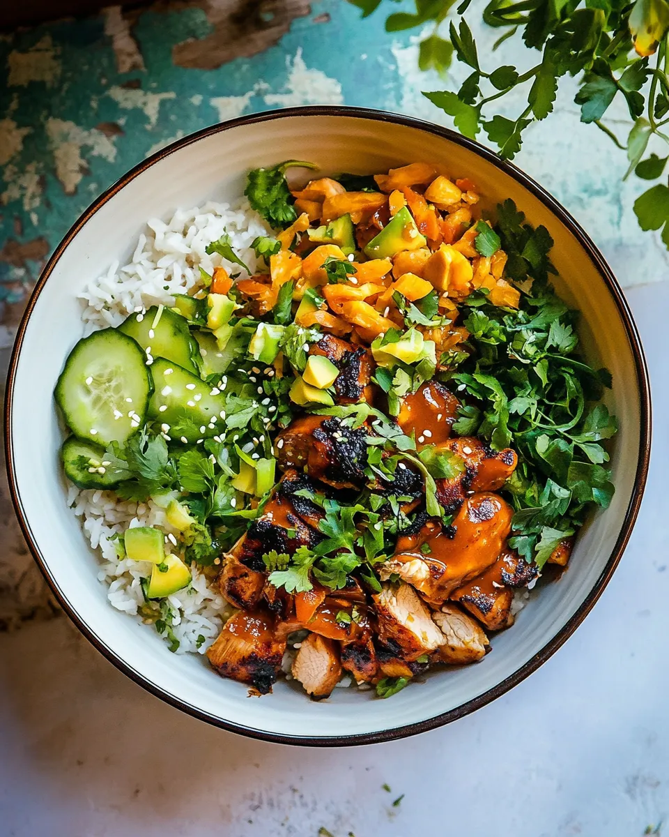Delicious 30 Minute Ginger Peanut Chicken Bowls. recipe image