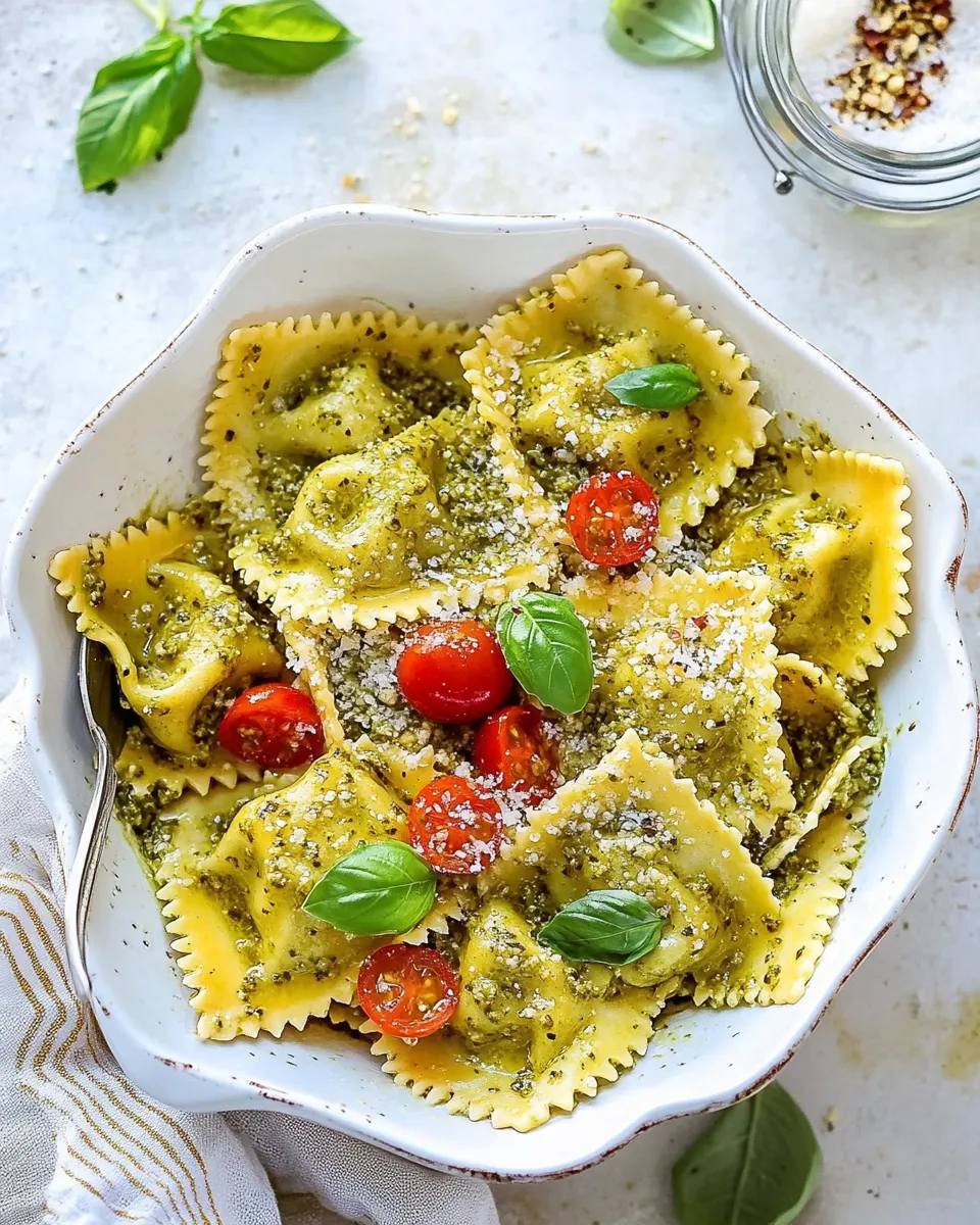 Delicious 5-Ingredient Pesto Ravioli plate image