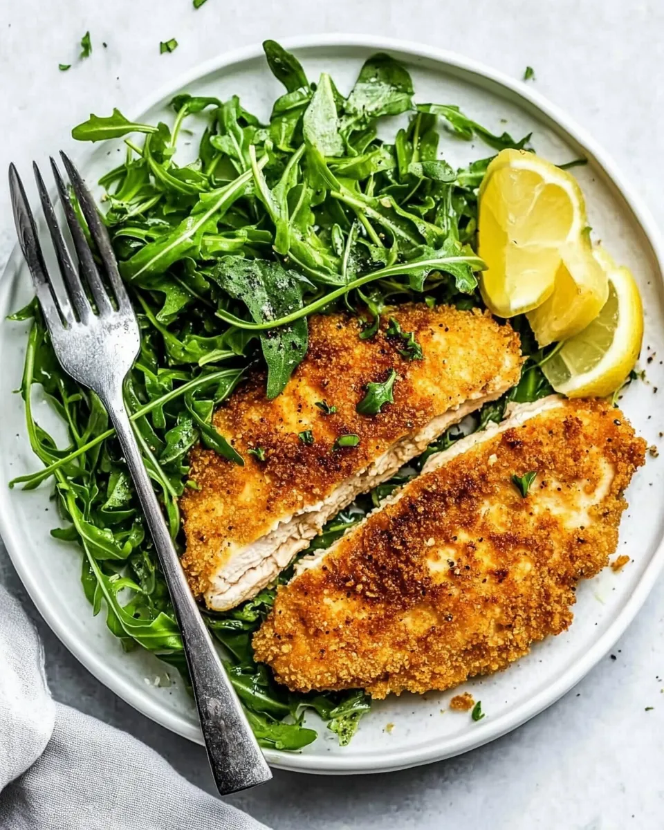 homemade Air Fryer Chicken Milanese with Baby Arugula photo