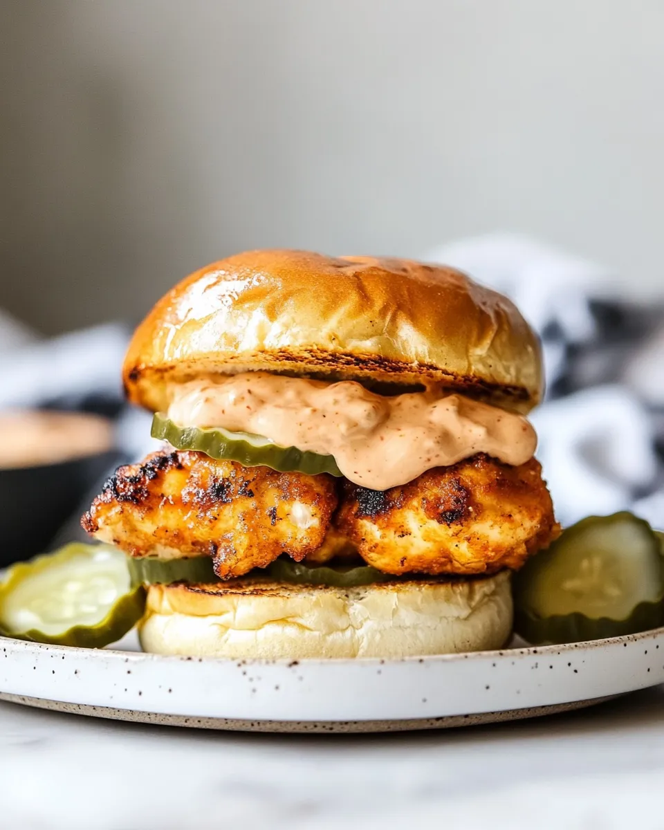 Classic Air Fryer Chicken Sandwich with Sriracha Mayo image