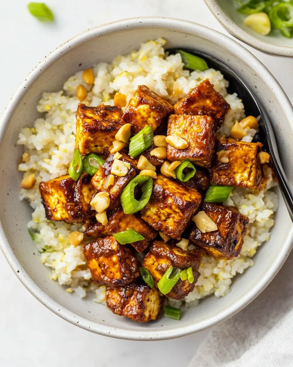 Homemade Air Fryer Peanut Curry Tofu with Gingery Cauliflower Rice photo