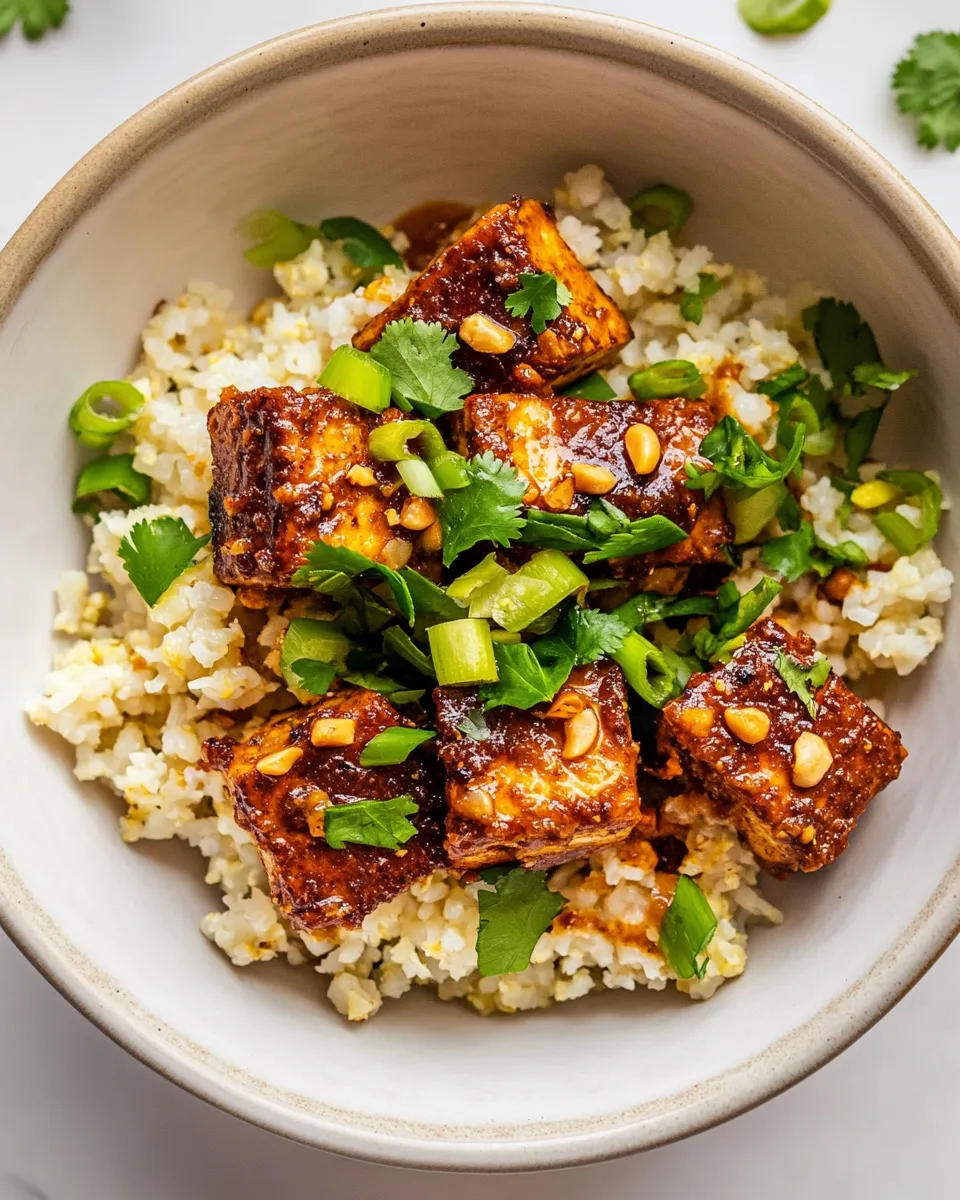 Easy Air Fryer Peanut Curry Tofu with Gingery Cauliflower Rice recipe photo
