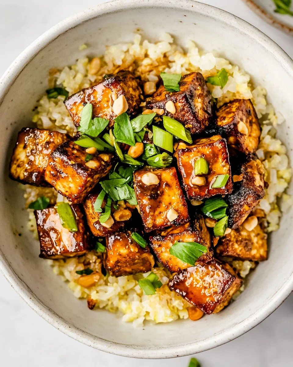Delicious Air Fryer Peanut Curry Tofu with Gingery Cauliflower Rice dish photo