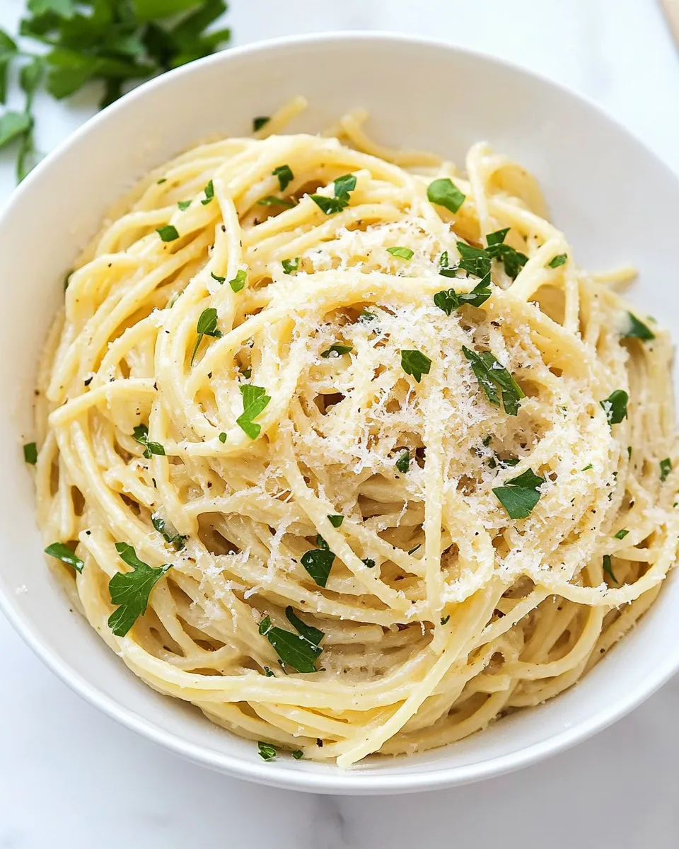 Delicious Alfredo Spaghetti plate image