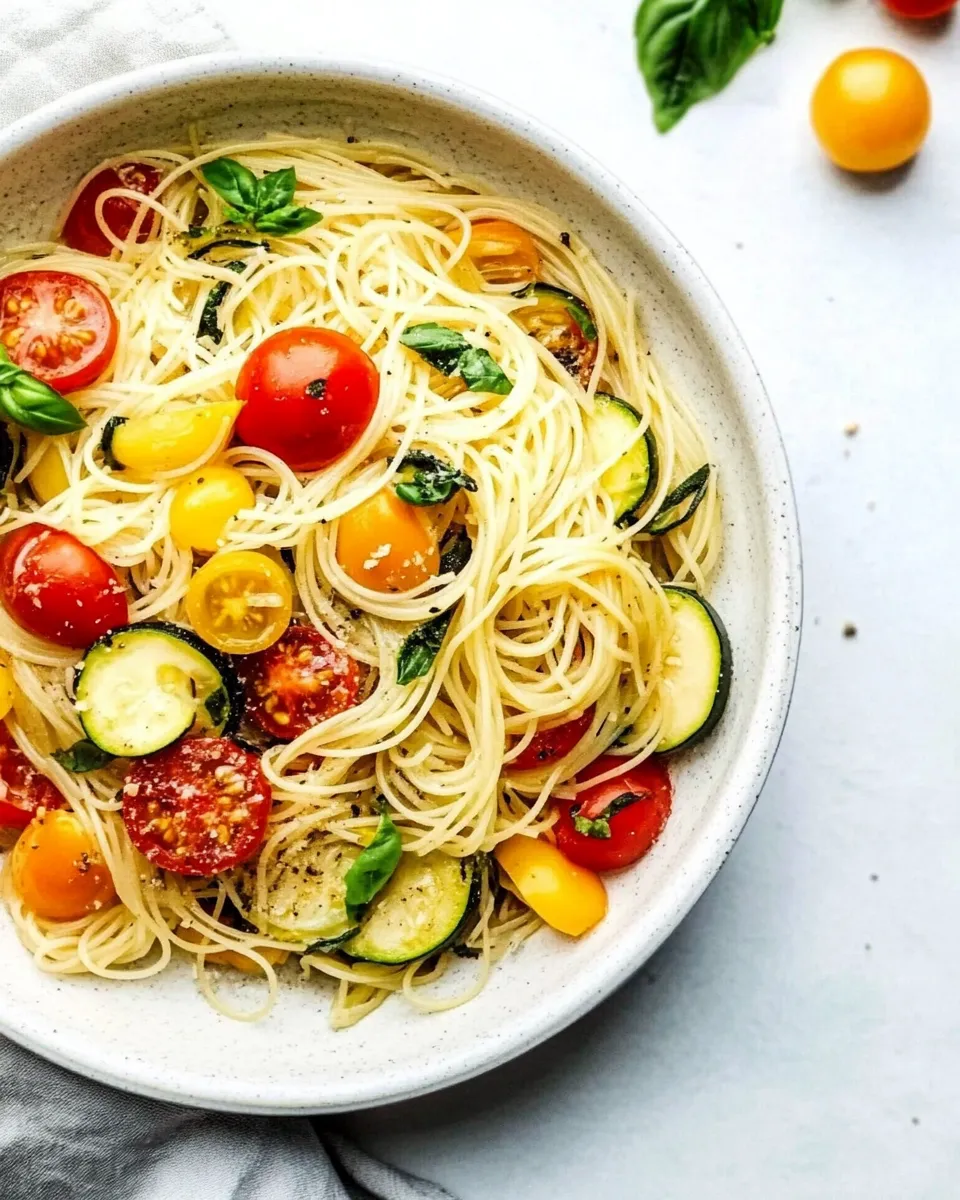 Delicious Angel Hair Pasta with Zucchini and Tomatoes dish photo