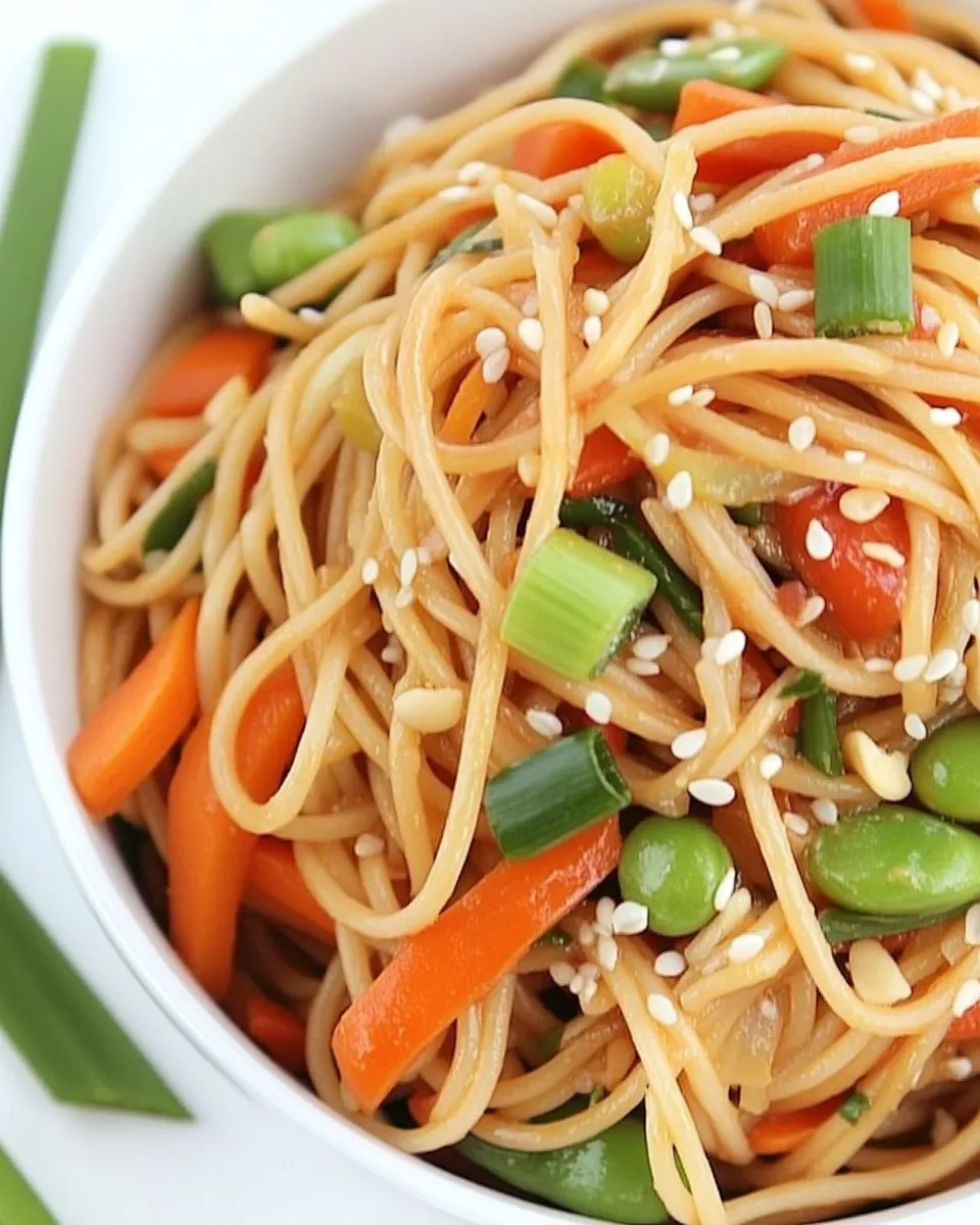 Delicious Asian Spaghetti with Garlic and Vegetables dish photo