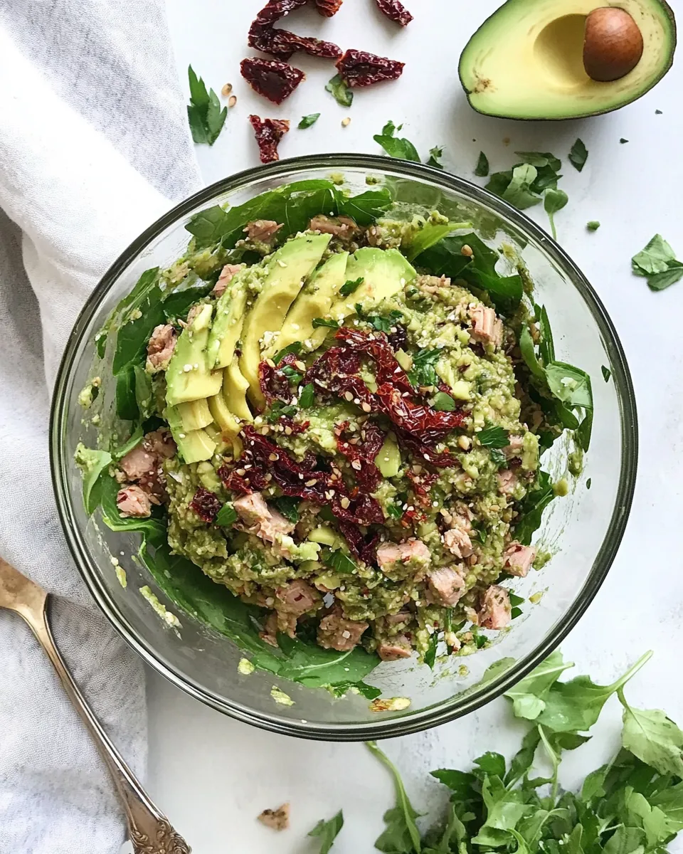 Homemade Avocado Pesto Tuna Salad with Sun-Dried Tomatoes photo