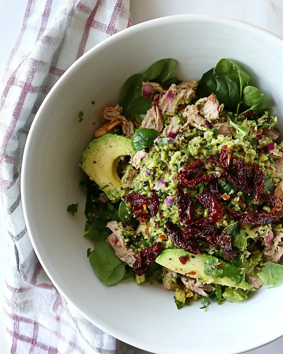 Classic Avocado Pesto Tuna Salad with Sun-Dried Tomatoes image