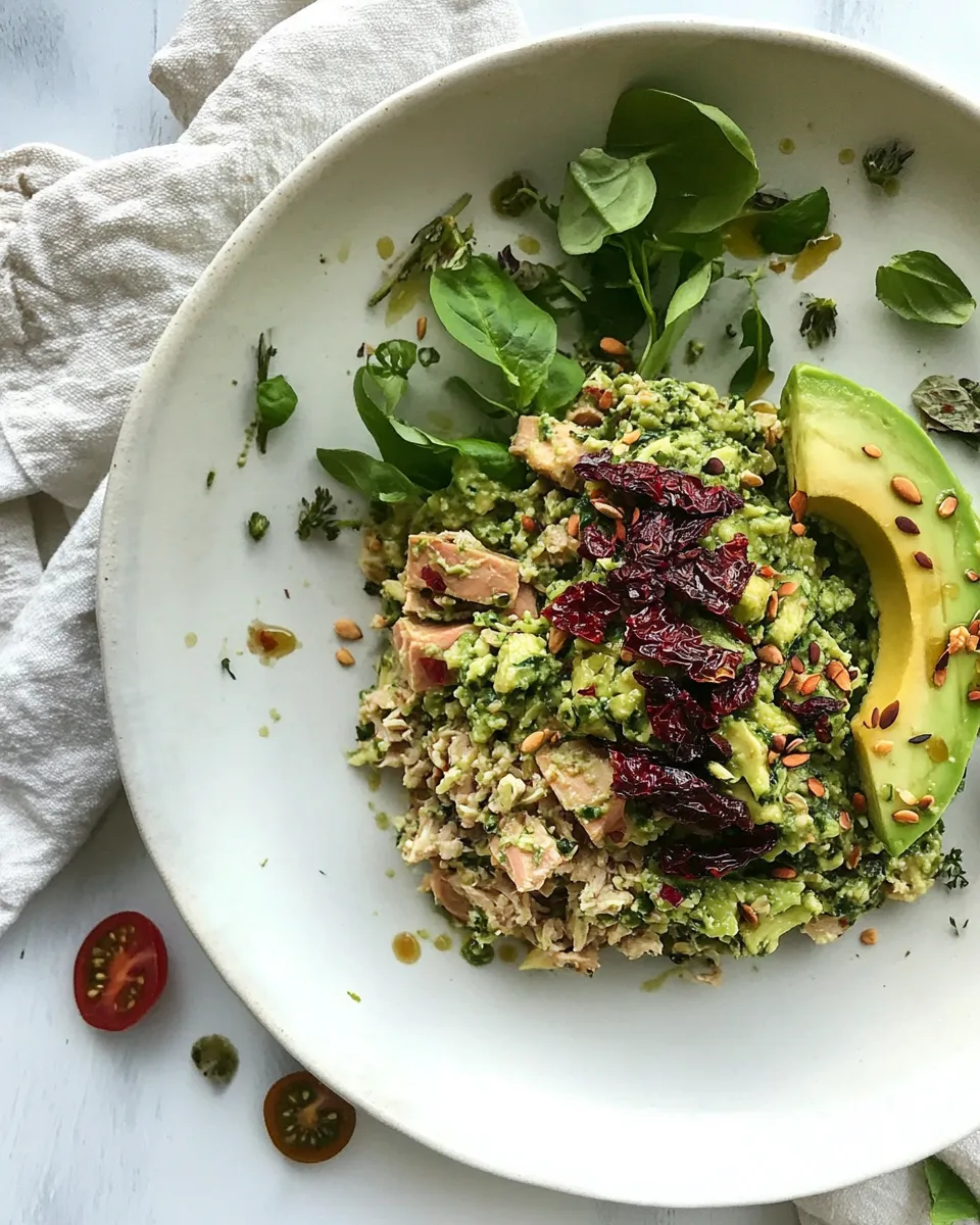 Easy Avocado Pesto Tuna Salad with Sun-Dried Tomatoes recipe photo