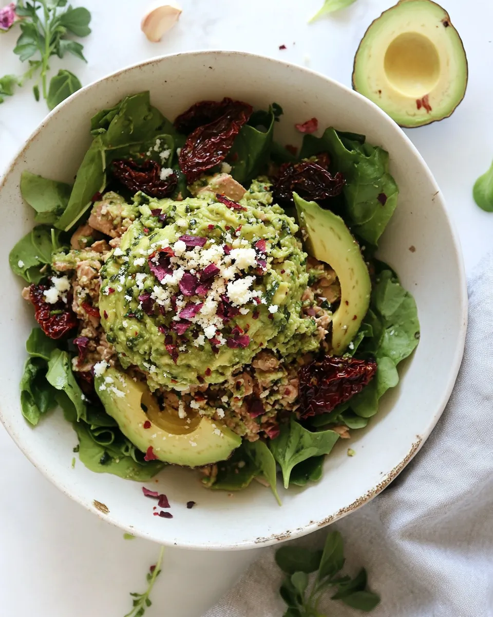 Delicious Avocado Pesto Tuna Salad with Sun-Dried Tomatoes dish photo