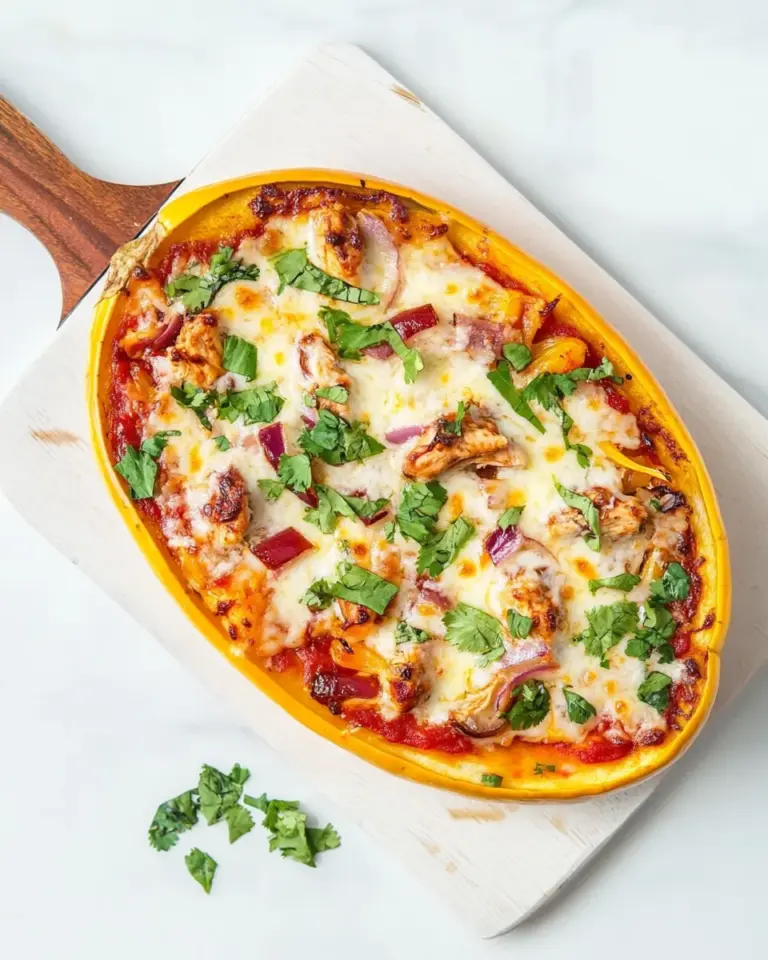homemade BBQ Chicken Pizza Spaghetti Squash Boats photo