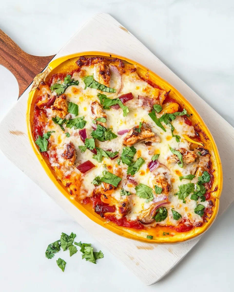 homemade BBQ Chicken Pizza Spaghetti Squash Boats photo