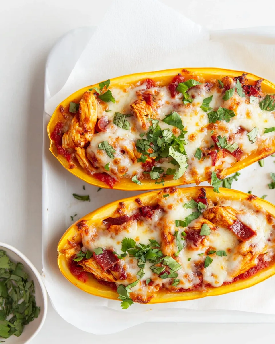 easy BBQ Chicken Pizza Spaghetti Squash Boats recipe photo