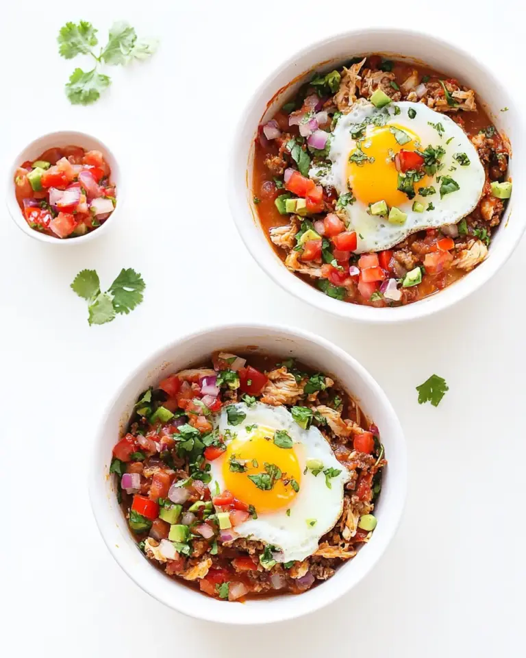 homemade Baked Eggs with Shredded Chicken and Salsa photo