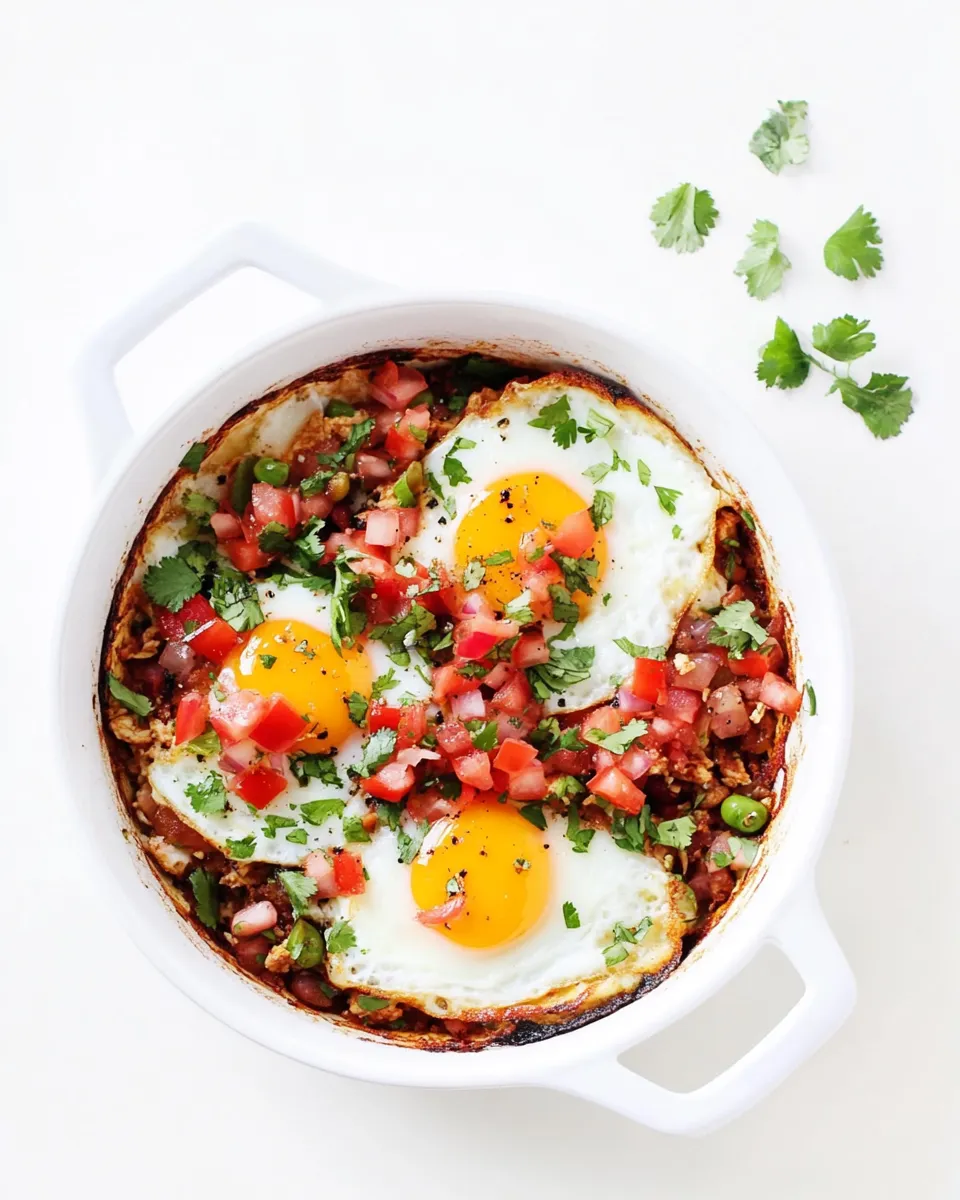classic Baked Eggs with Shredded Chicken and Salsa image