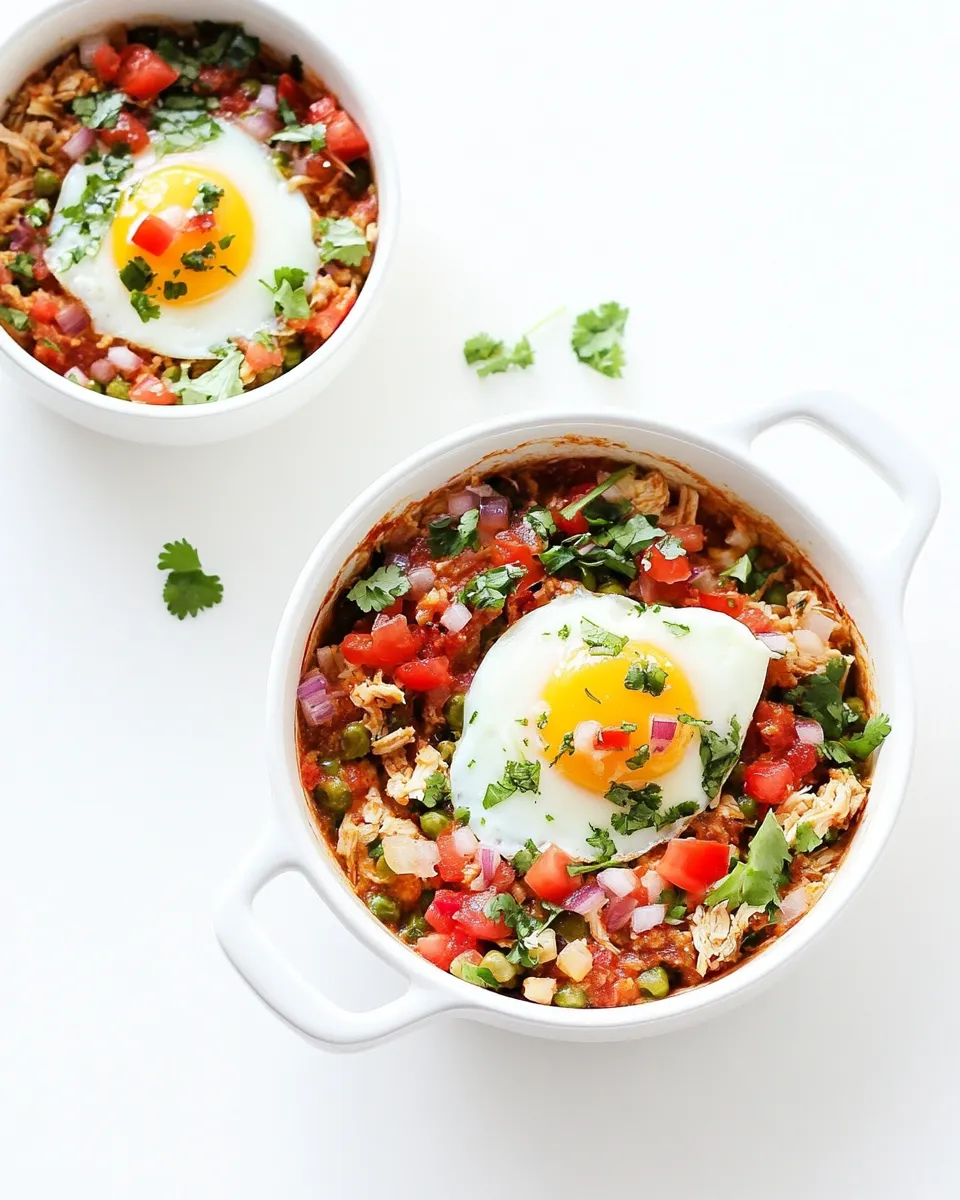easy Baked Eggs with Shredded Chicken and Salsa recipe image