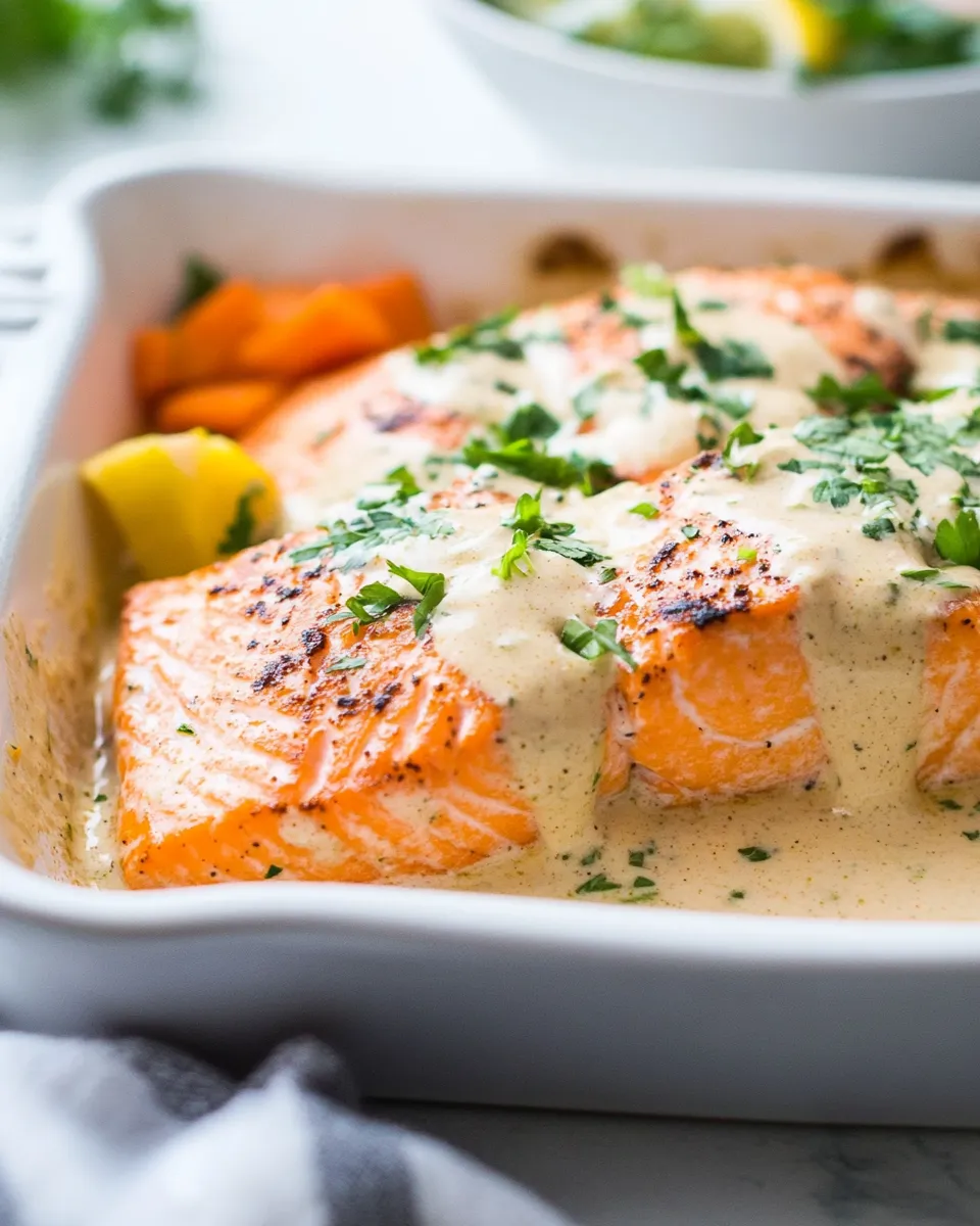 Delicious Baked Salmon with Creamy Coconut Ginger Sauce plate image