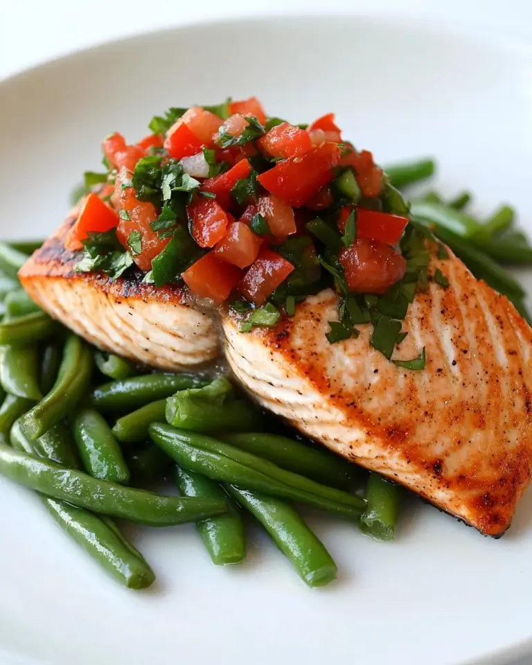 Homemade Baked Salmon with Green Beans & Roasted Pepper Salsa photo