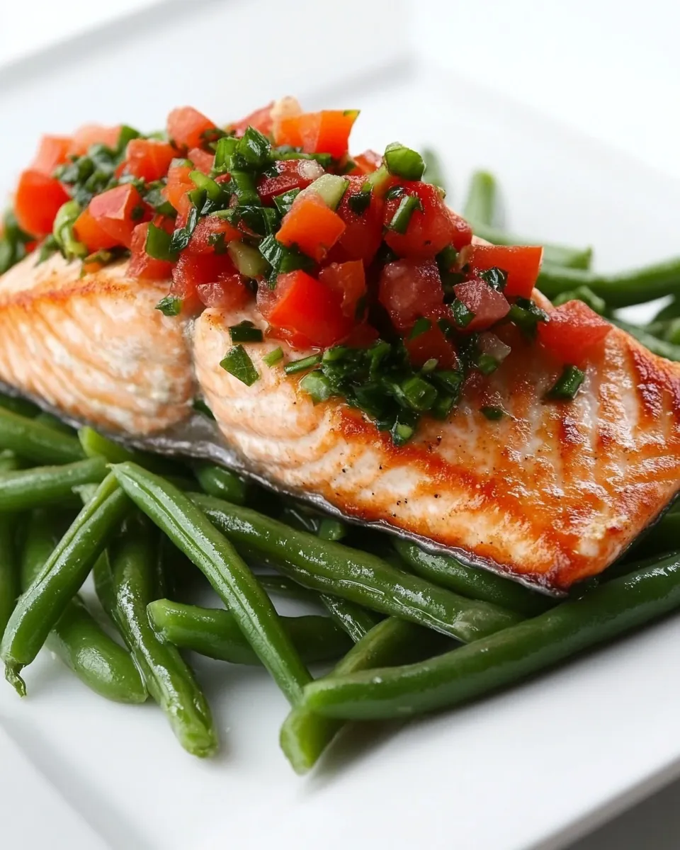Classic Baked Salmon with Green Beans & Roasted Pepper Salsa image