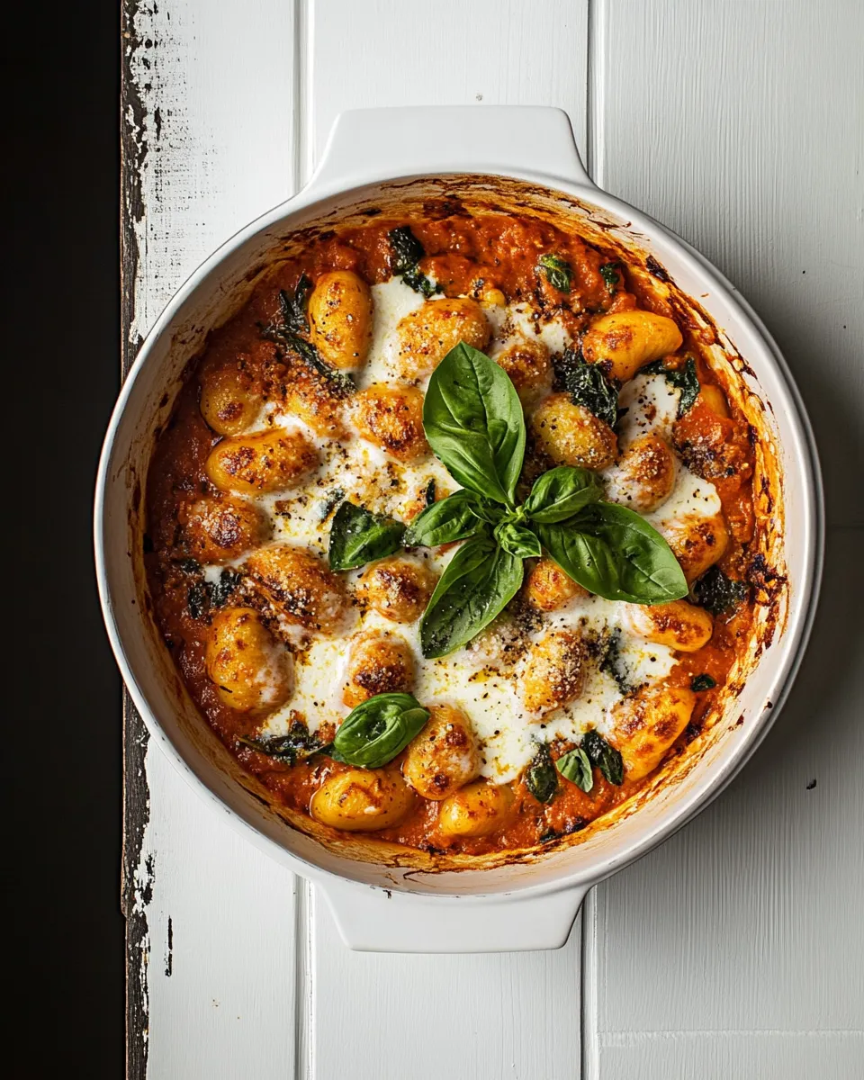 Homemade Baked gnocchi with creamy tomato & spinach photo