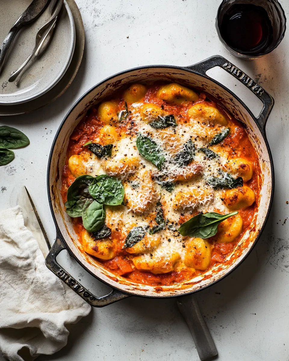 Delicious Baked gnocchi with creamy tomato & spinach dish photo