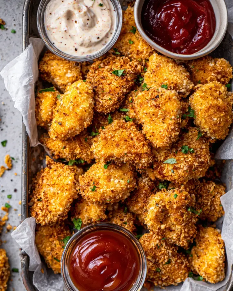 Homemade Better Than The Snack Bar Baked Chicken Nuggetswith all the sauces. recipe photo