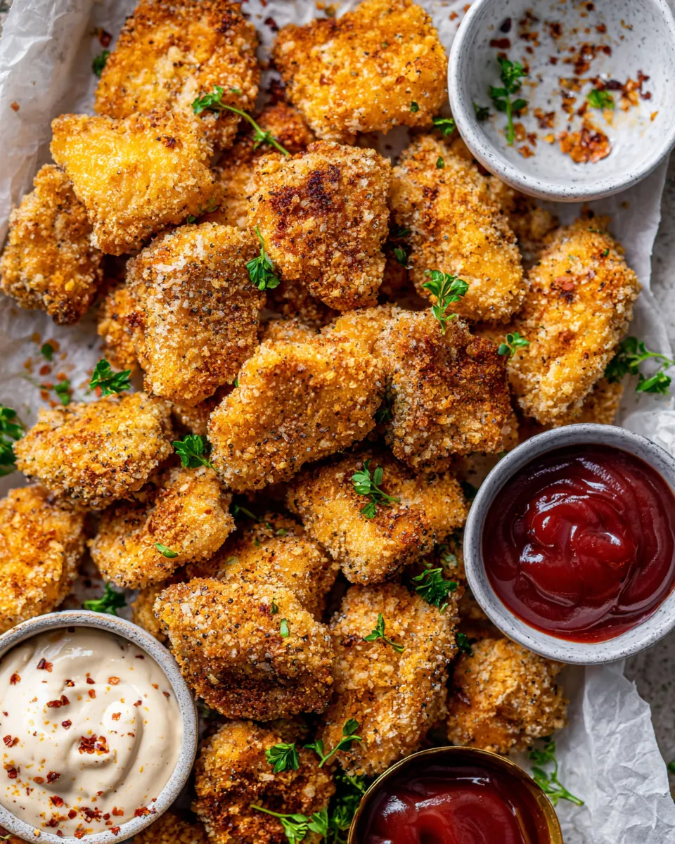 Easy Better Than The Snack Bar Baked Chicken Nuggetswith all the sauces. food shot