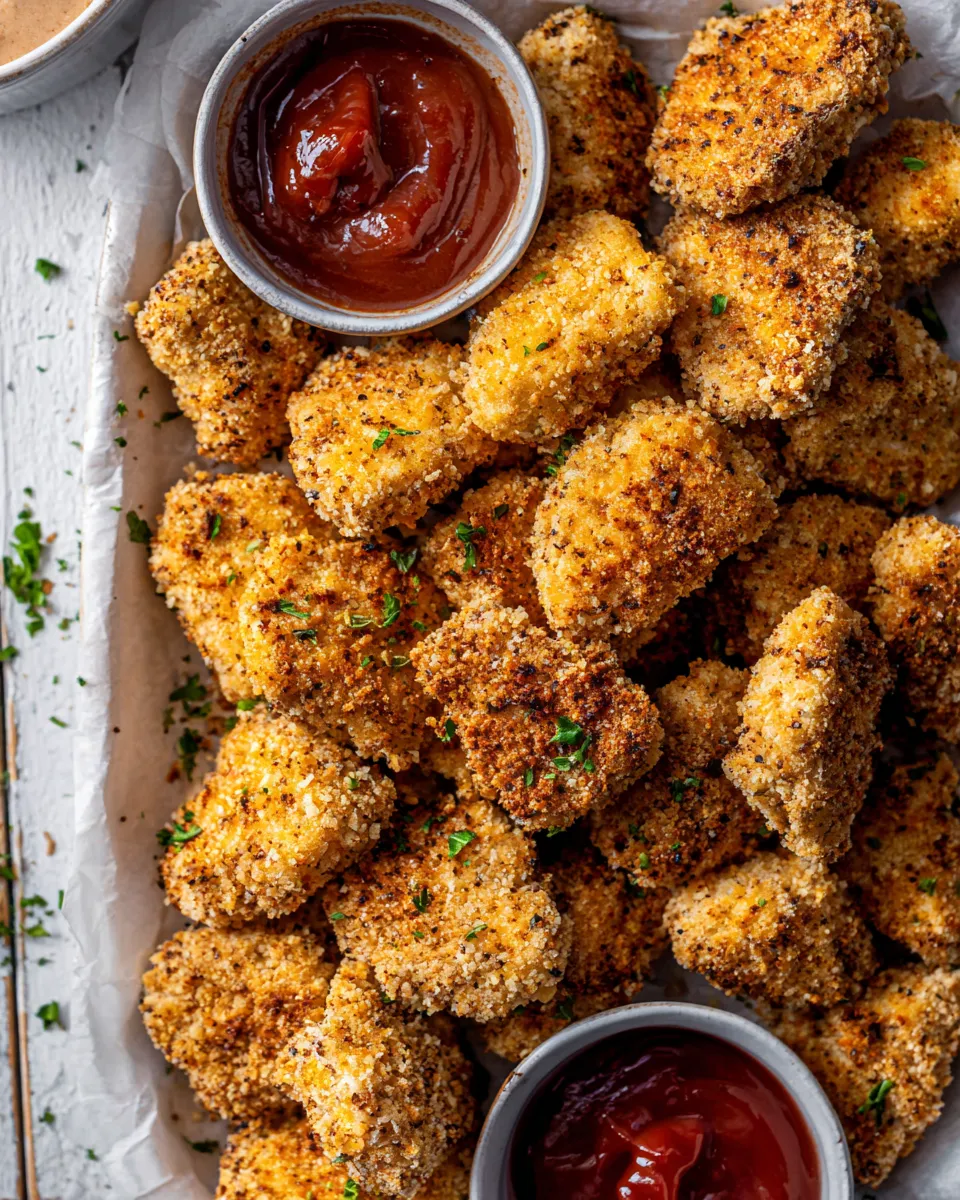 Delicious Better Than The Snack Bar Baked Chicken Nuggetswith all the sauces. plate image