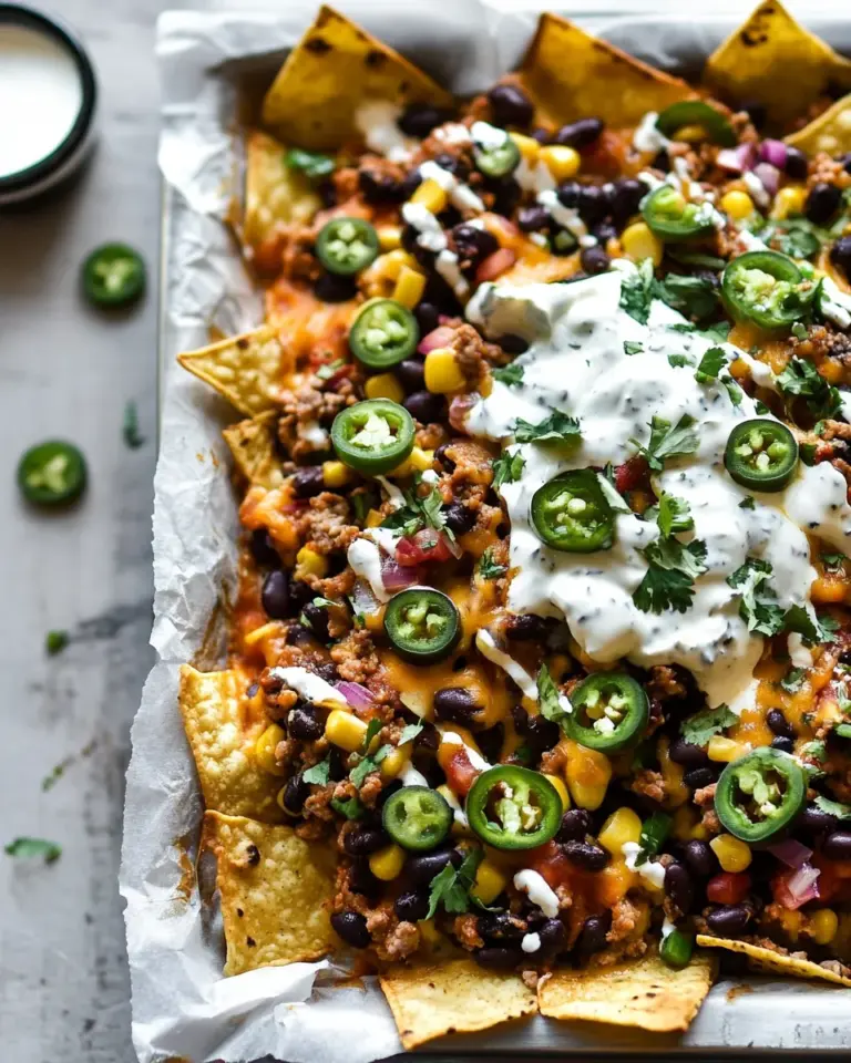 homemade Black Bean Turkey Nachos with Jalapeno Yogurt. photo