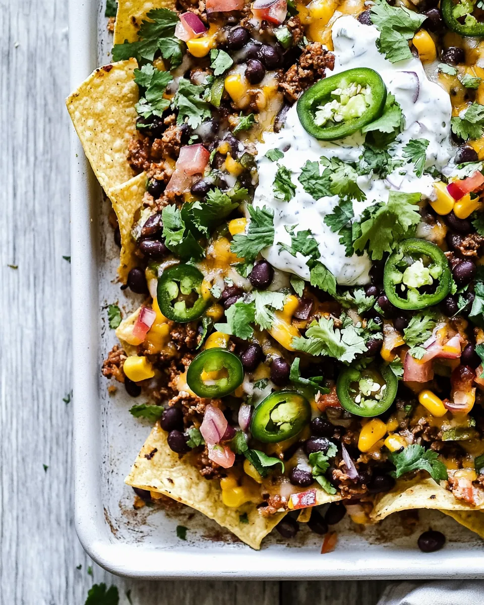 classic Black Bean Turkey Nachos with Jalapeno Yogurt. image